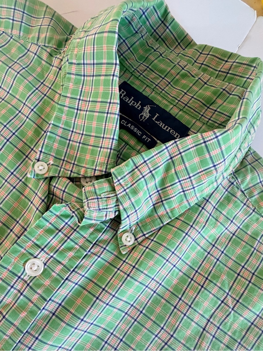 Ralph Lauren Green Plaid Button-Down Short Sleeve Shirt